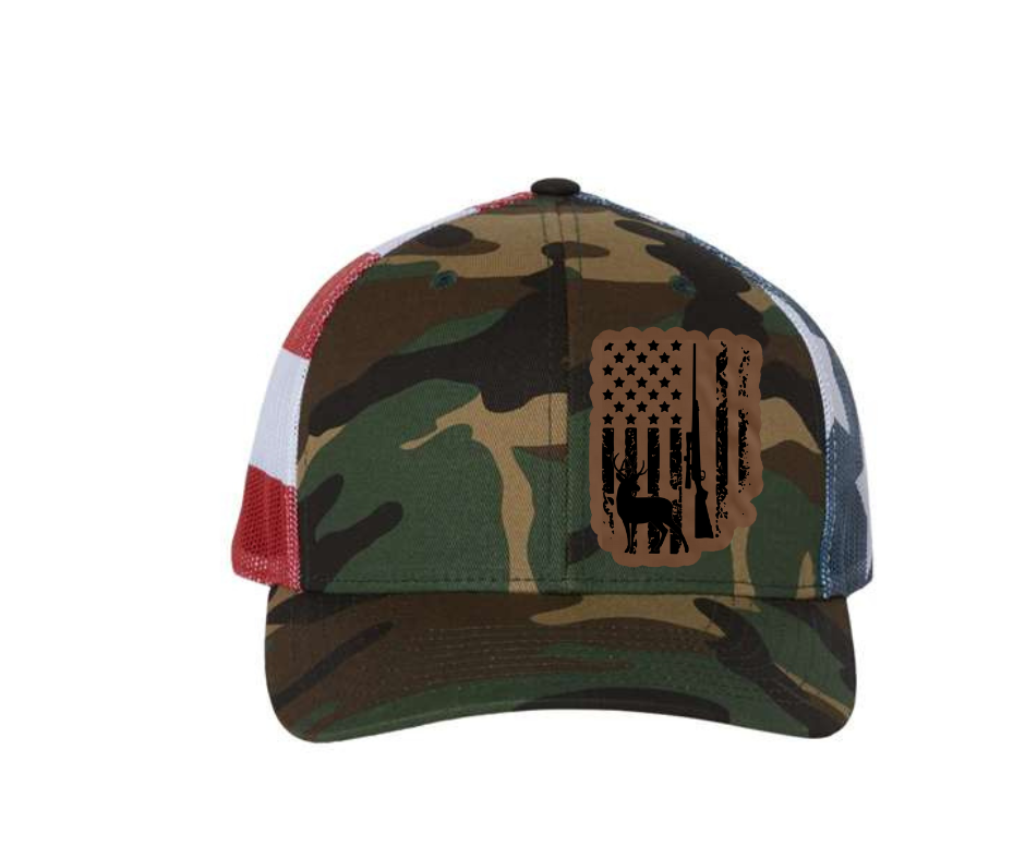 Deer Hunting Flag Leatherette Patch with Heat Adhesive