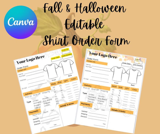 Fall And Halloween Editable Shirt Order Canva Template